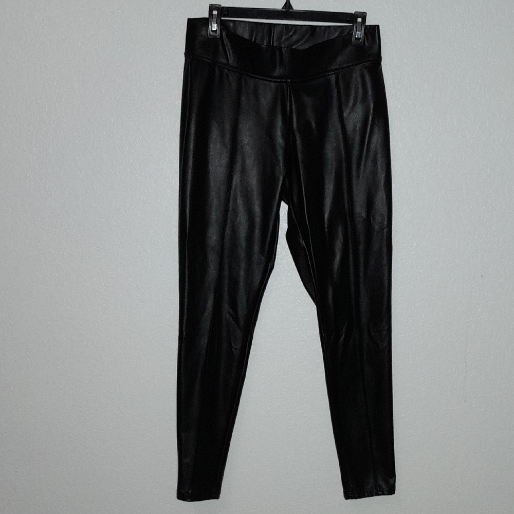 HUE Black Faux Leather Pants